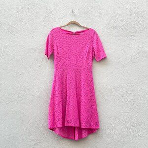 Betsey Johnson Hot Pink Lace Eyelet Fit & Flare Short Sleeved Dress Size 10